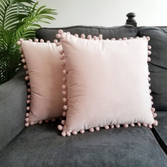 2 Velvet Pom Pom Cushion Covers